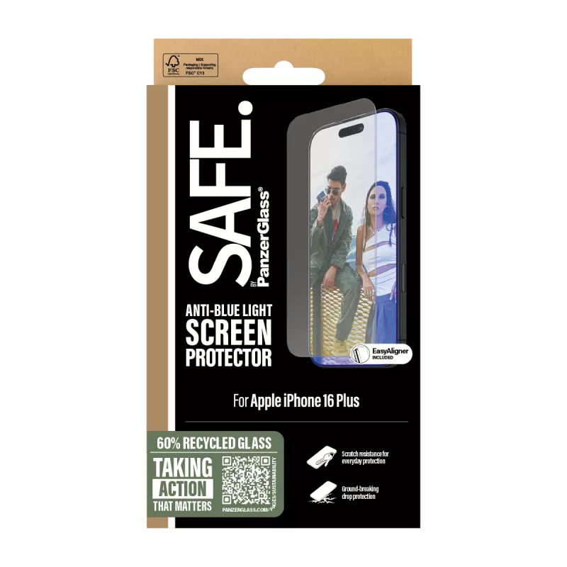PanzerGlass SAFE. by ® pellicola protettiva display Anti-Blue Light iPhone 16 Plus | 15 Plus | Ultra-Wide Fit