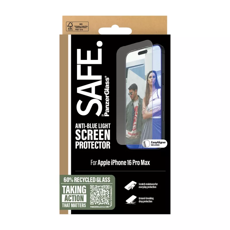 PanzerGlass SAFE. by ® protezione display Anti-Blue-Light iPhone 16 Pro Max | Ultra-Wide Fit