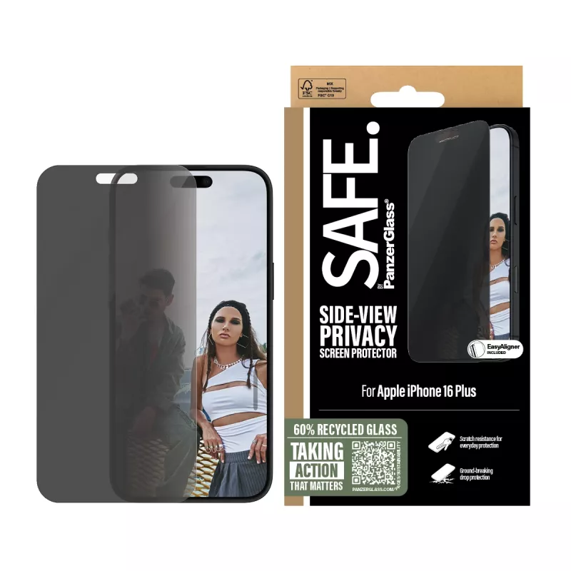 PanzerGlass SAFE. by ® protezione display privacy iPhone 16 Plus | 15 Plus | Ultra-Wide Fit
