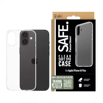 PanzerGlass SAFE. by ® custodia TPU trasparente iPhone 16 Plus, cover, Apple, Apple - iPhone 16 Plus, trasparente