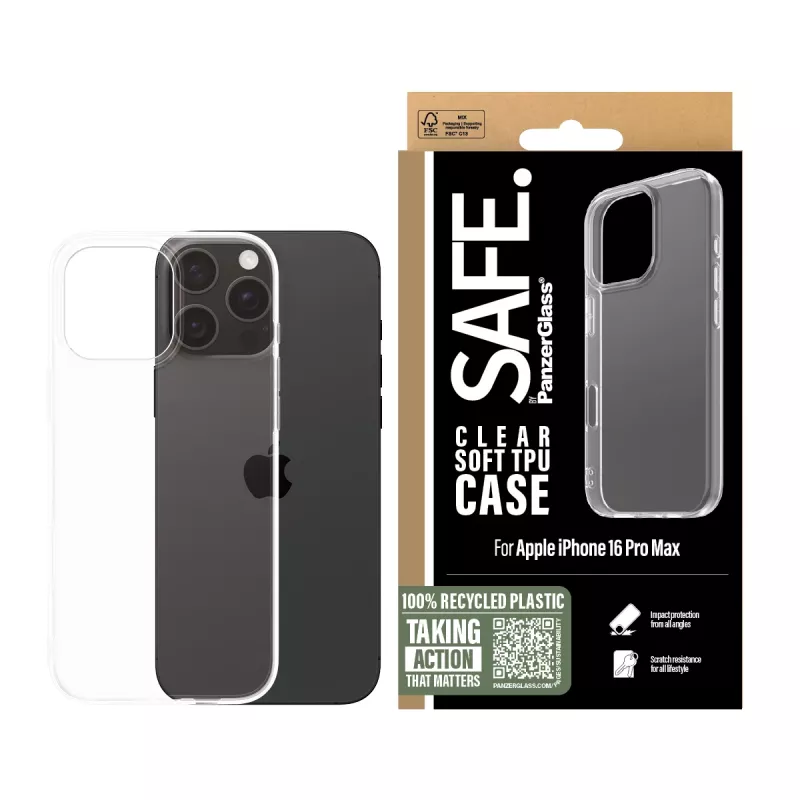 PanzerGlass SAFE. by ® custodia TPU trasparente iPhone 16 Pro Max