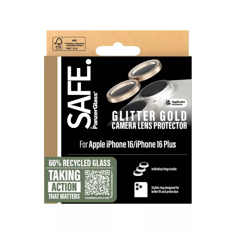 PanzerGlass SAFE. by ® protezione obiettivo fotocamera Glitter Gold iPhone 16 | 16 Plus