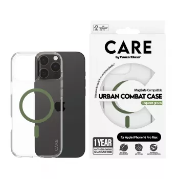 PanzerGlass CARE™ by ® Urban Combat Case trasparente con MagSafe verde per iPhone 16 Pro Max