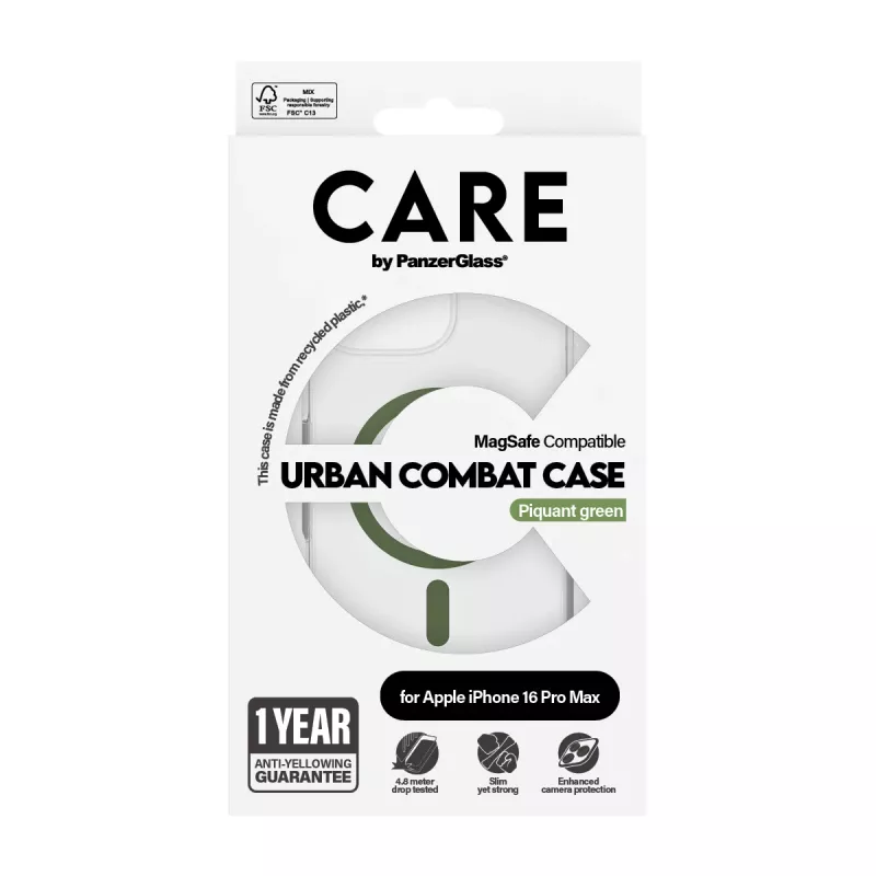 PanzerGlass CARE™ by ® Urban Combat Case trasparente con MagSafe verde per iPhone 16 Pro Max