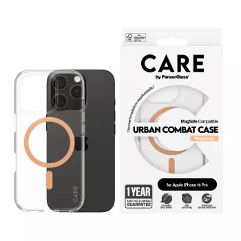 PanzerGlass CARE™ by ® Urban Combat Case trasparente con MagSafe Peachy iPhone 16 Pro