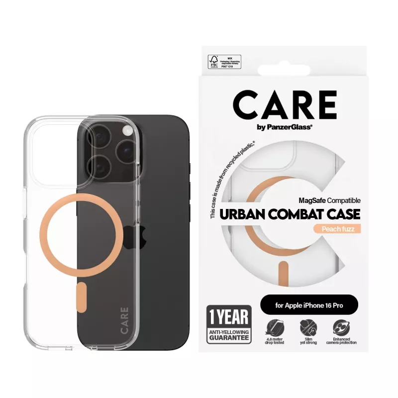 PanzerGlass CARE™ by ® Urban Combat Case trasparente con MagSafe Peachy iPhone 16 Pro