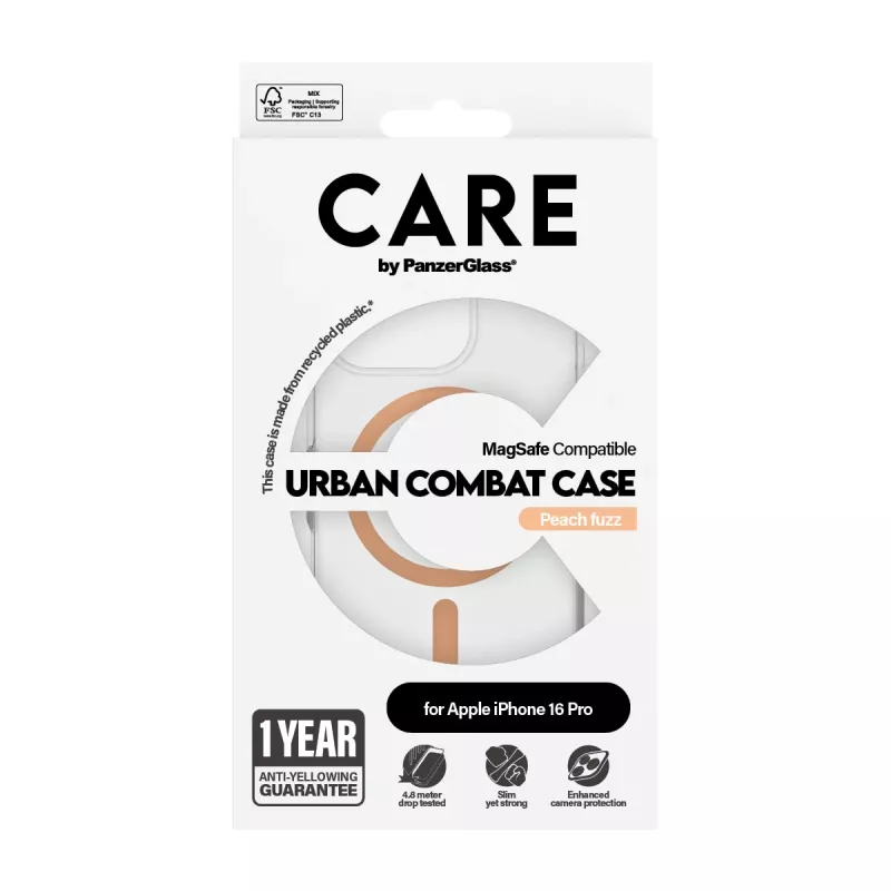 PanzerGlass CARE™ by ® Urban Combat Case trasparente con MagSafe Peachy iPhone 16 Pro