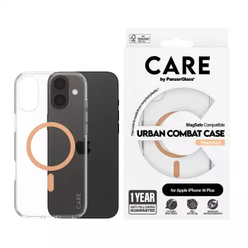 PanzerGlass CARE™ by ® custodia Urban Combat trasparente con MagSafe Peachy iPhone 16 Plus