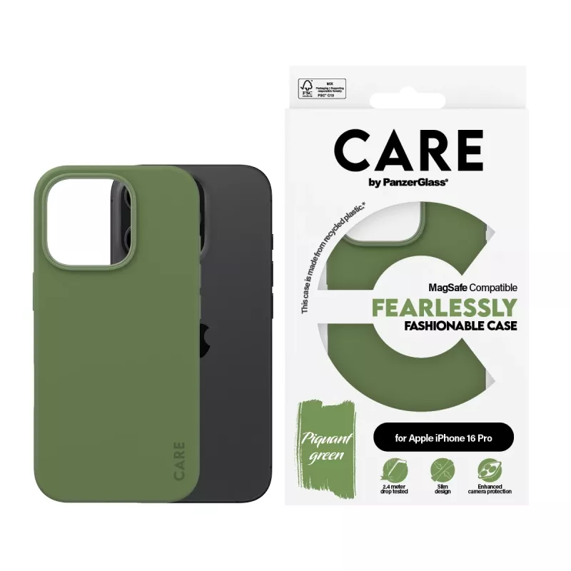 PanzerGlass CARE Fashionable custodia per iPhone 16 Pro da 6,3 pollici, con MagSafe, verde