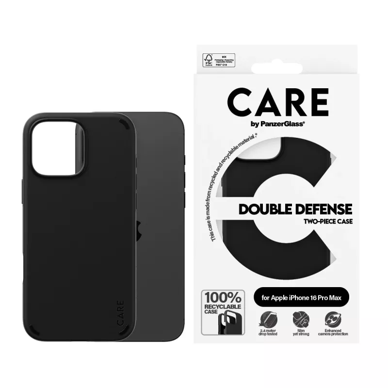 PanzerGlass CARE Feature Case Double Defense custodia per iPhone 16 Pro Max da 6,9 pollici, nera