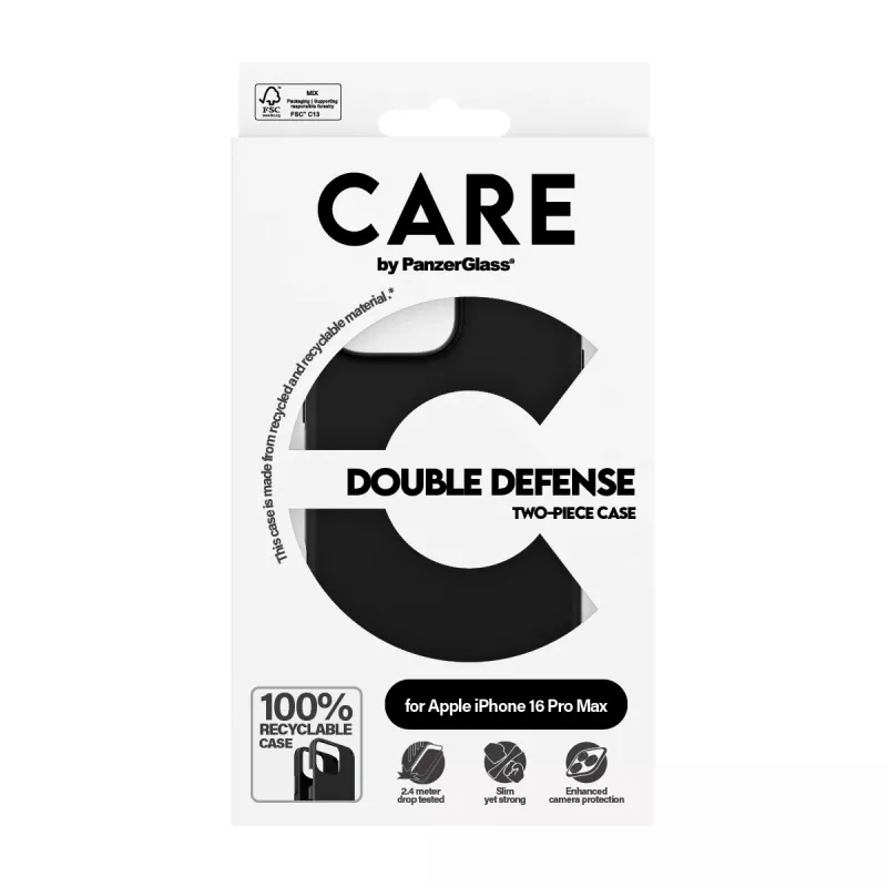 PanzerGlass CARE Feature Case Double Defense custodia per iPhone 16 Pro Max da 6,9 pollici, nera