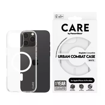 PanzerGlass CARE™ by ® custodia Urban Combat trasparente con MagSafe bianco per iPhone 16 Pro Max