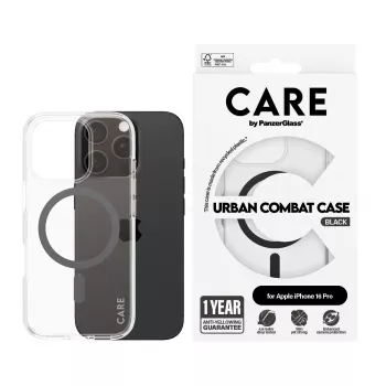 PanzerGlass CARE™ by ® Urban Combat Case trasparente con MagSafe nero iPhone 16 Pro
