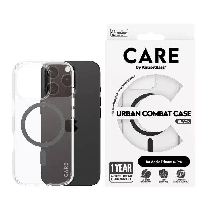 PanzerGlass CARE™ by ® Urban Combat Case trasparente con MagSafe nero iPhone 16 Pro