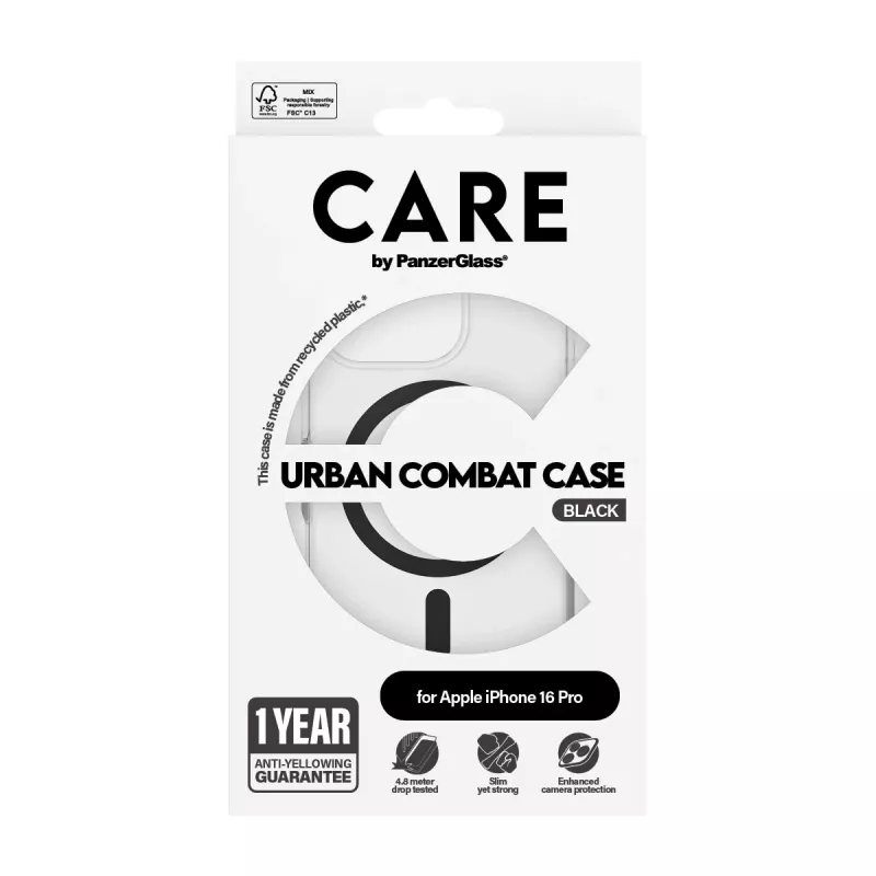 PanzerGlass CARE™ by ® Urban Combat Case trasparente con MagSafe nero iPhone 16 Pro