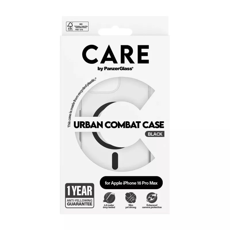 PanzerGlass CARE™ by ® custodia Urban Combat trasparente con MagSafe nero iPhone 16 Pro Max
