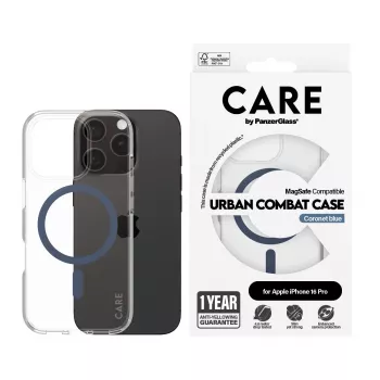 PanzerGlass CARE by Flagship cover trasparente Urban Combat Blue MagSafe iPhone 16 Pro