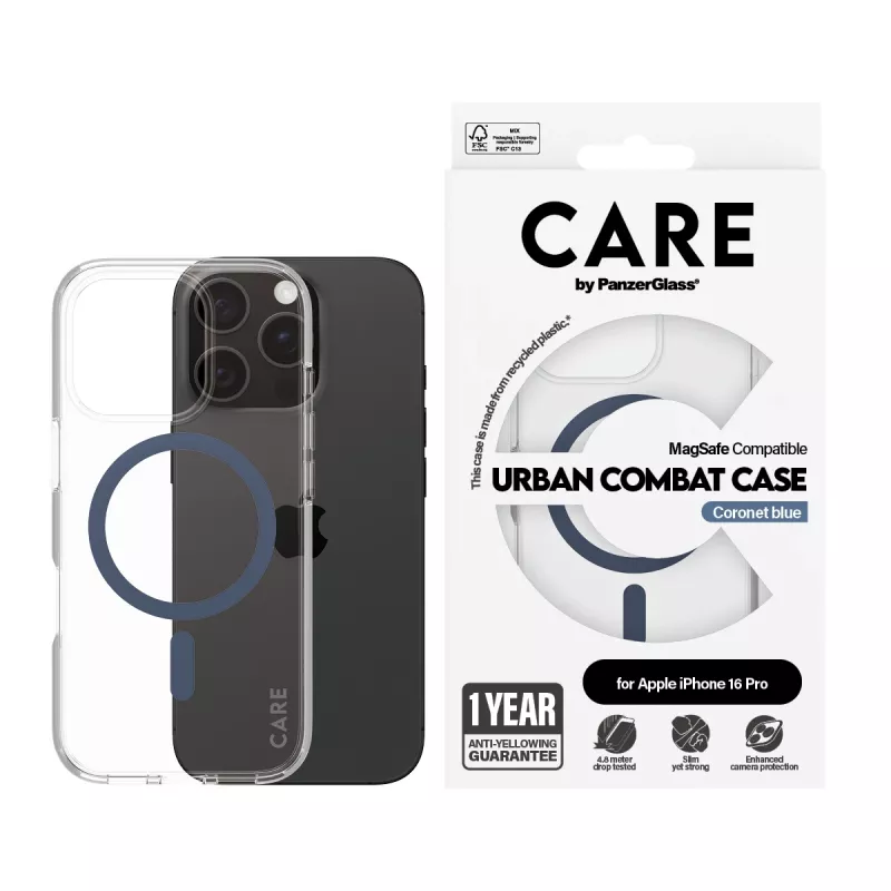 PanzerGlass CARE by Flagship cover trasparente Urban Combat Blue MagSafe iPhone 16 Pro