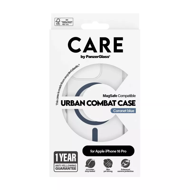 PanzerGlass CARE by Flagship cover trasparente Urban Combat Blue MagSafe iPhone 16 Pro