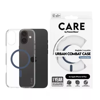 PanzerGlass CARE™ by ® Urban Combat cover trasparente con MagSafe blu iPhone 16 Plus