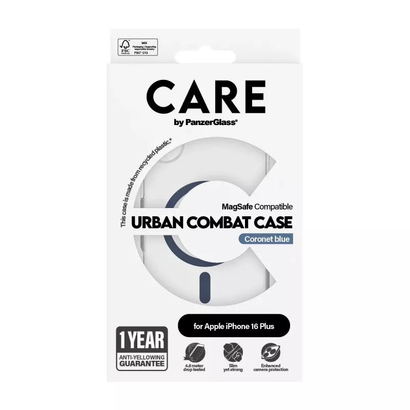 PanzerGlass CARE™ by ® Urban Combat cover trasparente con MagSafe blu iPhone 16 Plus