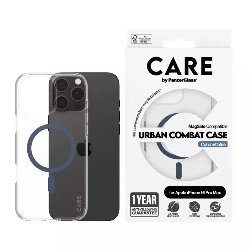 Cover PanzerGlass CARE by Flagship custodia trasparente Urban Combat blu MagSafe iPhone 16 Pro Max