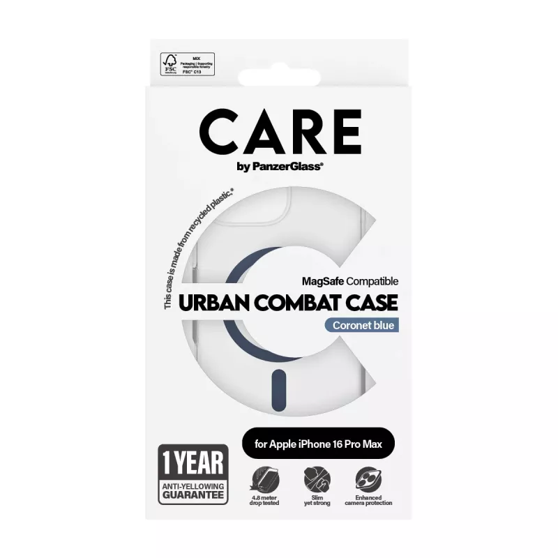 Cover PanzerGlass CARE by Flagship custodia trasparente Urban Combat blu MagSafe iPhone 16 Pro Max