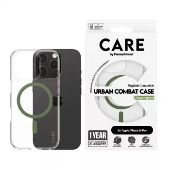 PanzerGlass CARE™ by ® Urban Combat cover trasparente con MagSafe verde iPhone 16 Pro