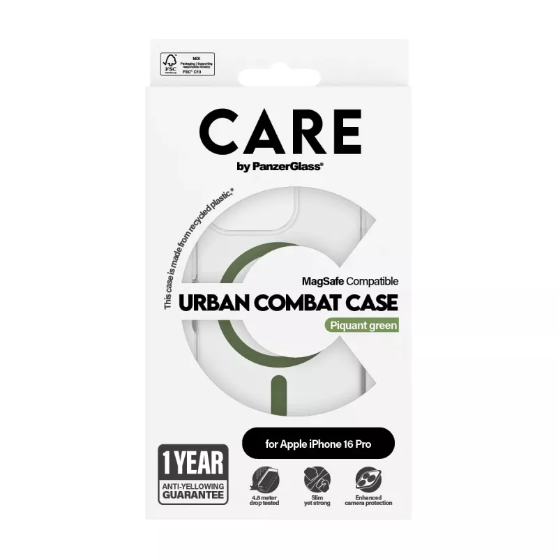 PanzerGlass CARE™ by ® Urban Combat cover trasparente con MagSafe verde iPhone 16 Pro