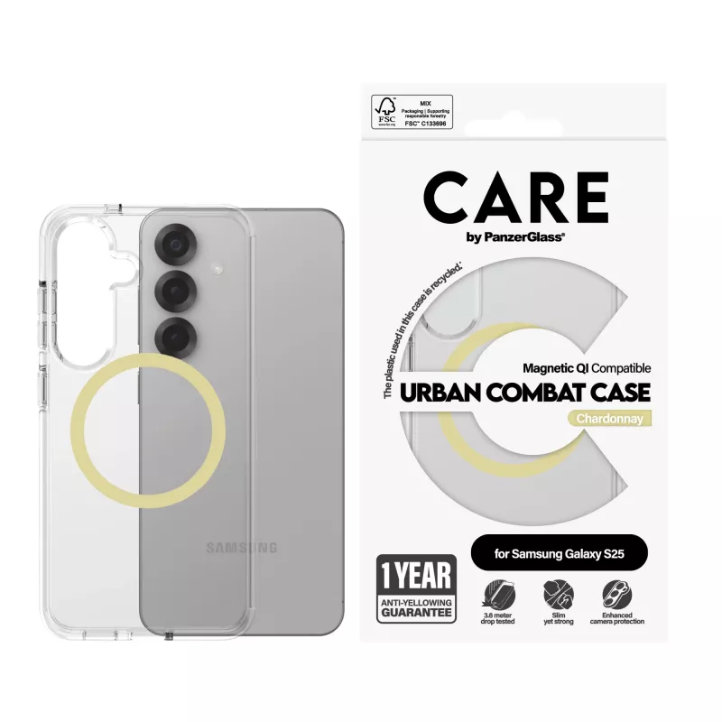PanzerGlass CARE™ by ® Urban Combat cover trasparente con Chardonnay compatibile Qi Samsung Galaxy S25
