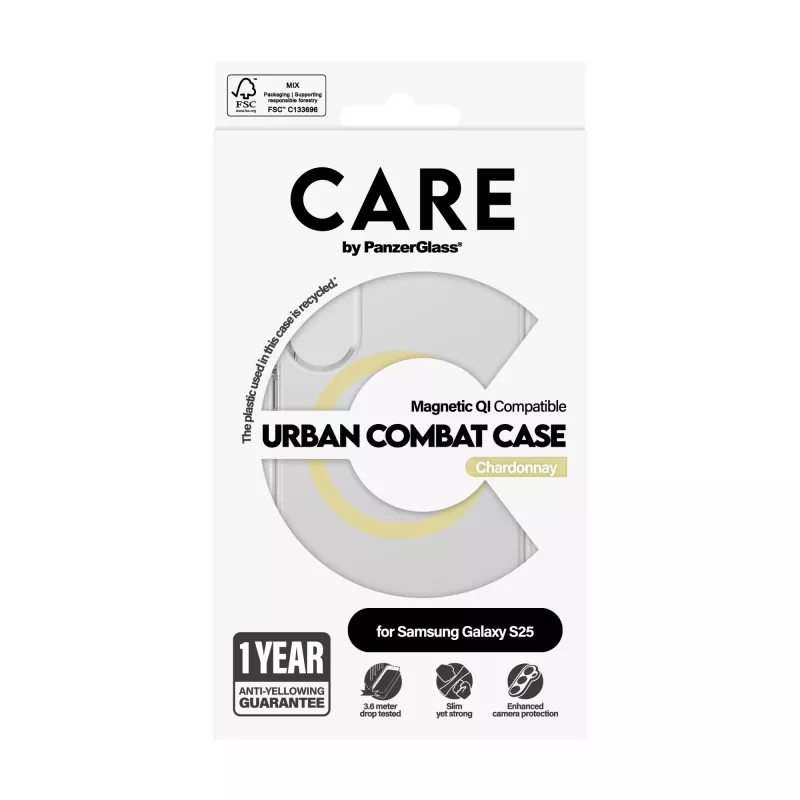 PanzerGlass CARE™ by ® Urban Combat cover trasparente con Chardonnay compatibile Qi Samsung Galaxy S25
