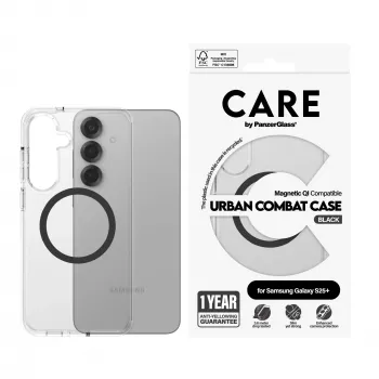 PanzerGlass CARE™ by ® Urban Combat cover trasparente con nero compatibile Qi Samsung Galaxy S25+
