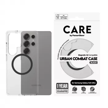PanzerGlass CARE™ by ® Urban Combat cover, trasparente, con nero Qi, compatibile, Samsung Galaxy S25 Ultra