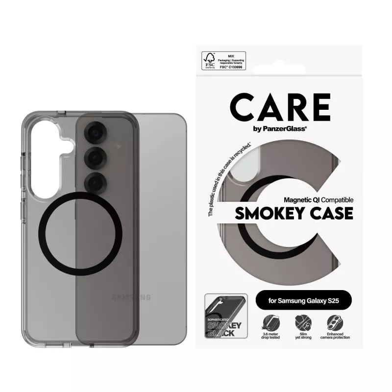 PanzerGlass CARE™ by ® Urban Combat case Smokey w. nero compatibile Qi Samsung Galaxy S25