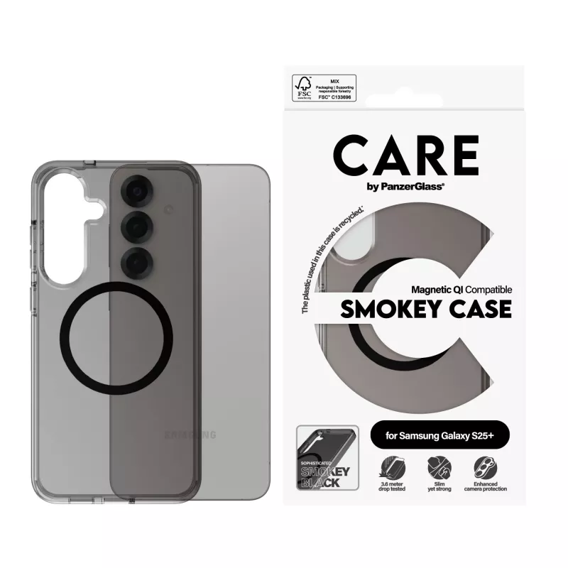 PanzerGlass CARE™ by ® Urban Combat case Smokey w. nero compatibile Qi Samsung Galaxy S25+