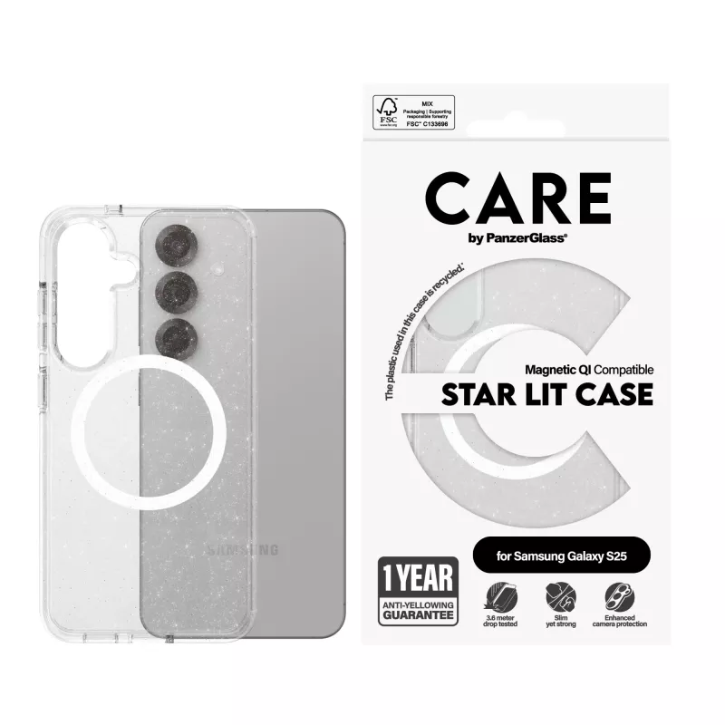 PanzerGlass CARE™ by ® Urban Combat Case Star Lit con bianco compatibile Qi Samsung Galaxy S25