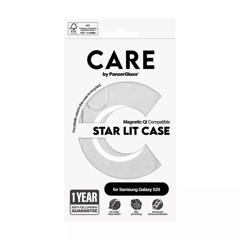 PanzerGlass CARE™ by ® Urban Combat Case Star Lit con bianco compatibile Qi Samsung Galaxy S25