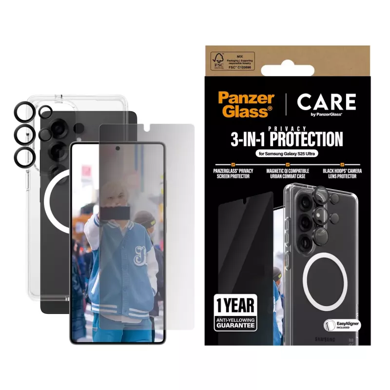 PanzerGlass CARE by ® Flagship bundle 3-in-1 privacy Samsung Galaxy S25 Ultra antigraffio antiurto