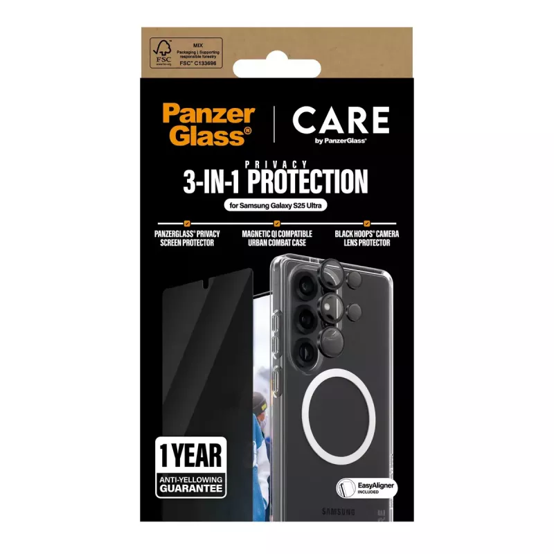 PanzerGlass CARE by ® Flagship bundle 3-in-1 privacy Samsung Galaxy S25 Ultra antigraffio antiurto