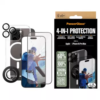 PanzerGlass ® kit protezione 4-in-1 iPhone 16 Pro Max, Apple, Apple - iPhone 16 Pro Max, applicazione a secco, antigraffio, antiurto, trasparente, 1 pz.