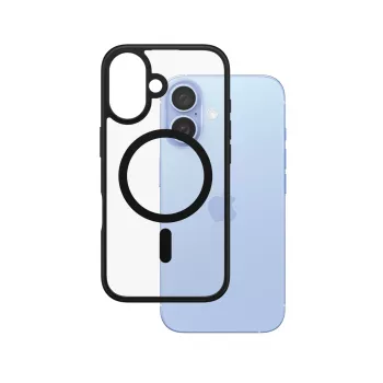 PanzerGlass ® HardCase trasparente con cornice MagSafe nera per iPhone 16