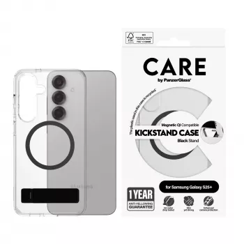 PanzerGlass CARE™ by ® cover trasparente con supporto nero e compatibile Qi Samsung Galaxy S25+