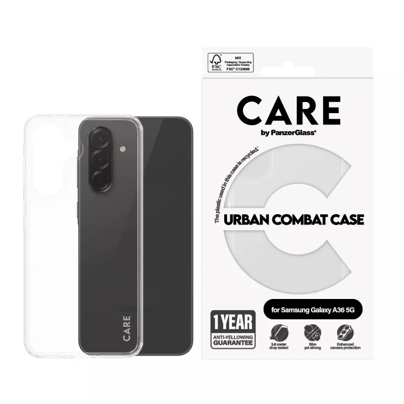 PanzerGlass CARE Flagship custodia con cornice trasparente per Samsung Galaxy A36 5G, trasparente, CRRFUBCG38083