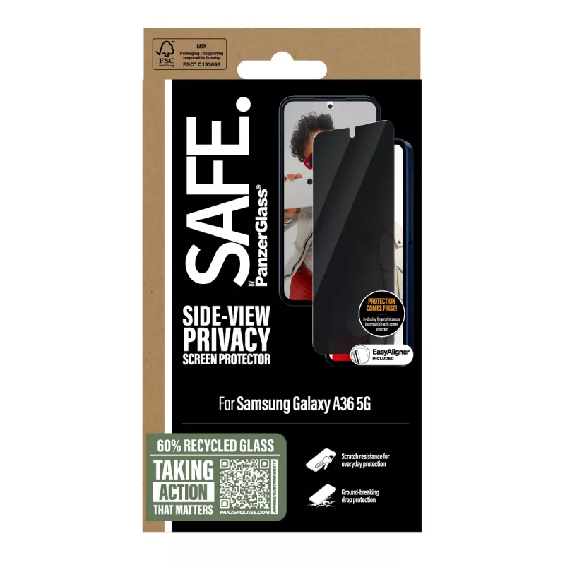 PanzerGlass SAFE. by ® protezione display privacy Samsung Galaxy A36 5G | Ultra-Wide Fit con EasyAligner