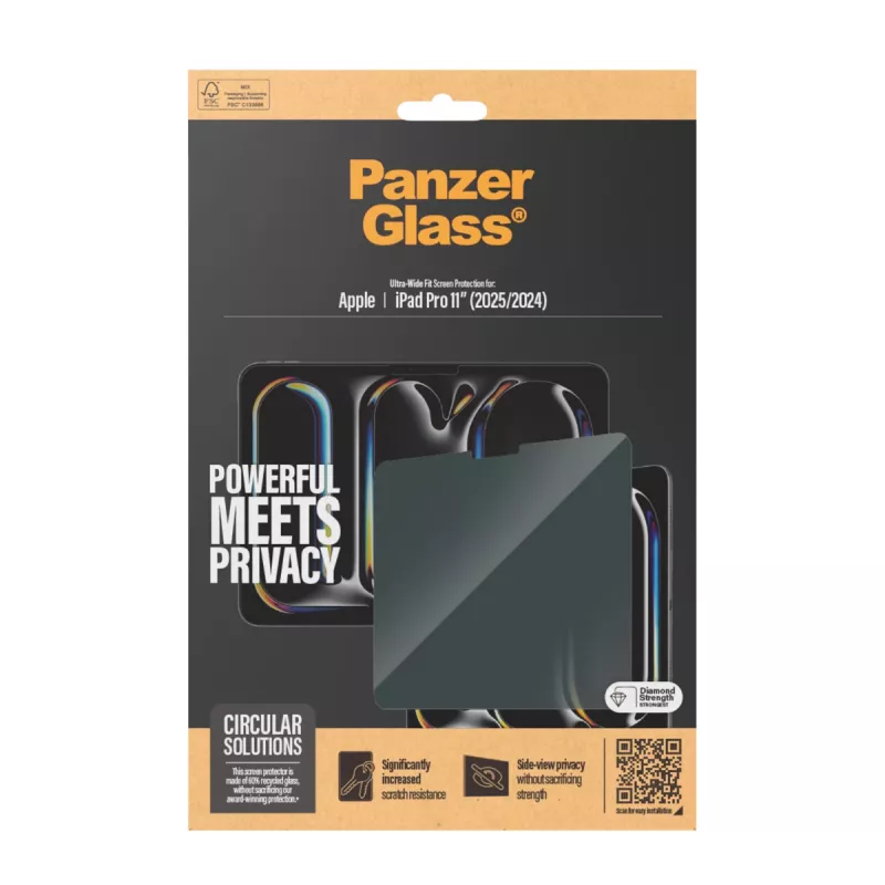 PanzerGlass Privacy protezione schermo per iPad Pro da 11 pollici (2024) M4, Ultra-Wide Fit, vetro, cornice nera