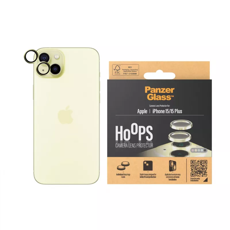 PanzerGlass ® Hoops® Protezione lenti fotocamera giallo iPhone 15 | 15 Plus