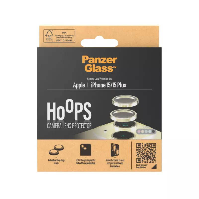 PanzerGlass ® Hoops® Protezione lenti fotocamera giallo iPhone 15 | 15 Plus