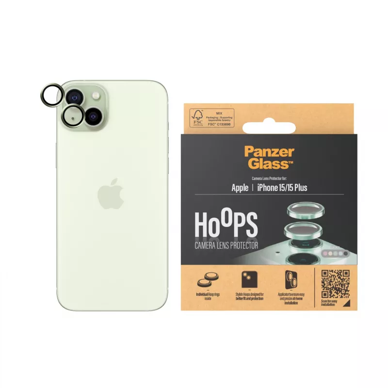 PanzerGlass ® Hoops® Protezione obiettivo fotocamera verde iPhone 15 | 15 Plus