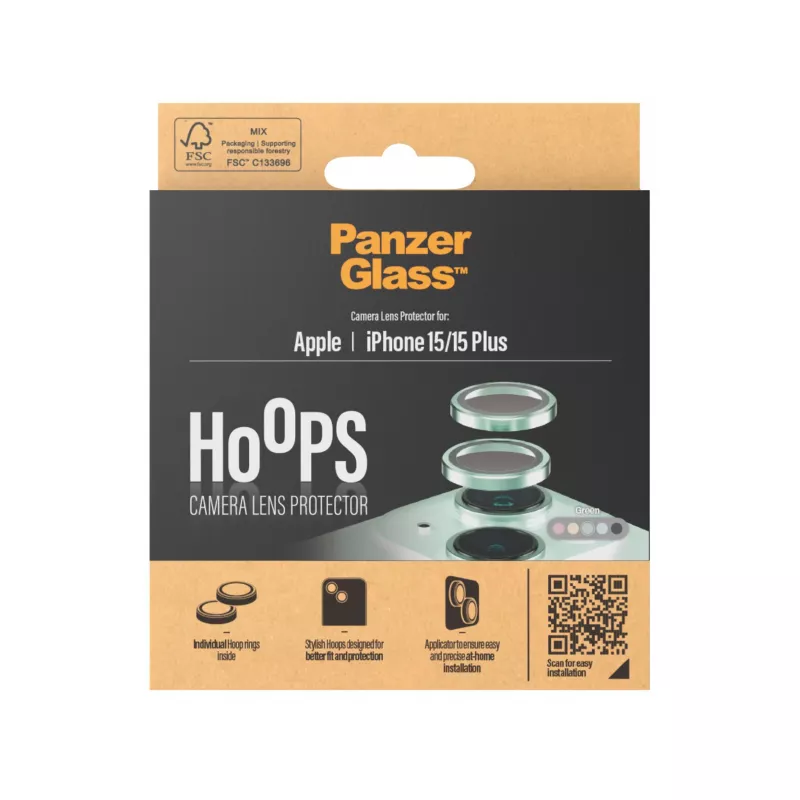 PanzerGlass ® Hoops® Protezione obiettivo fotocamera verde iPhone 15 | 15 Plus