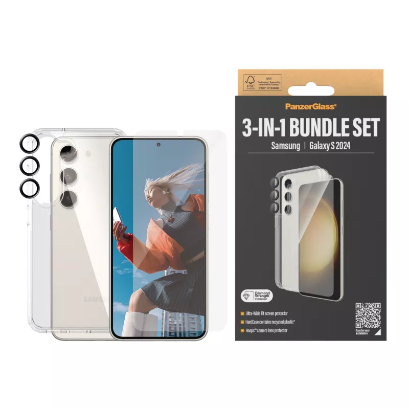 PanzerGlass ® 3-in-1 Bundle Samsung Galaxy S24 | Ultra-Wide Fit con EasyAligner